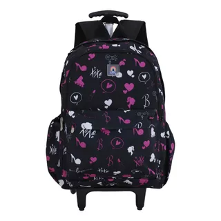 Mochila Rodinha Escolar Boneca Grande Resistente Svg Cor Preto