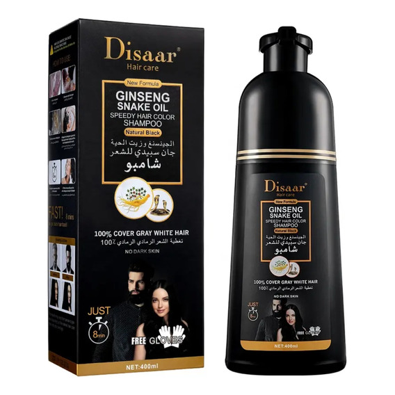 Shampoo Tapa Canas Tinte Negro +ginseng Y Aceite 8 Min.