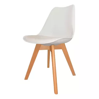 Silla Comedor Tulip Diseño Nordico Patas Madera Y Almohadon Color De La Estructura De La Silla Blanco