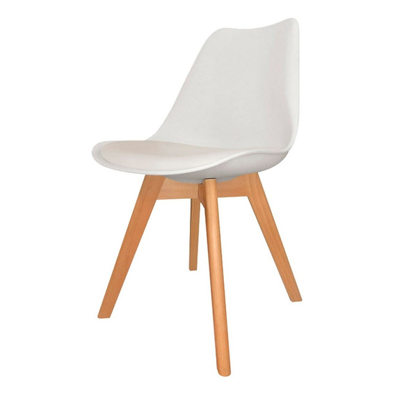 Silla Comedor Tulip Diseño Nordico Patas Madera Y Almohadon Color de la estructura de la silla Blanco