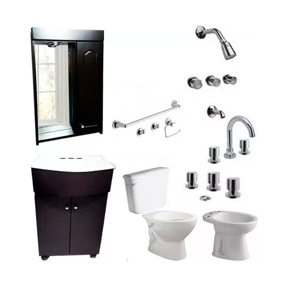 Baño Completo Vanitory Wengue Grifería Sanitarios Accesorios