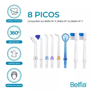 Set 8 Picos Irrigador Bucal Ducha Dental Water Belfia Hf