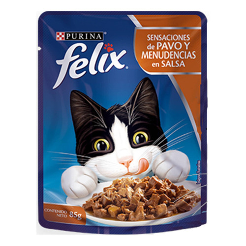 Alimento Felix Sensaciones para gato adulto sabor pavo y menudencias en sobre de 85g