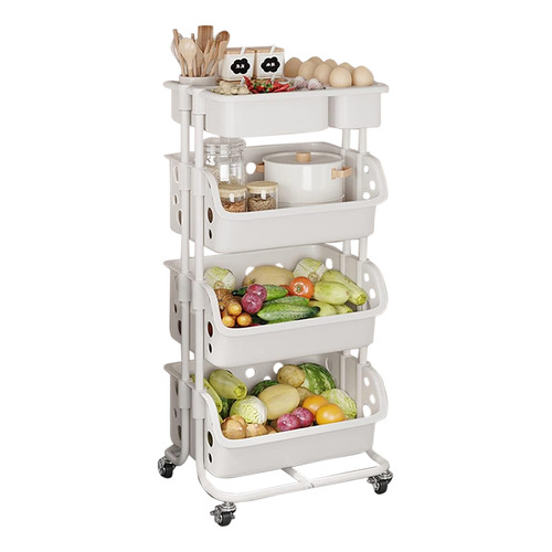 Carro Frutero Organizador De Cocina Con 4 Niveles Y Ruedas Color Blanco