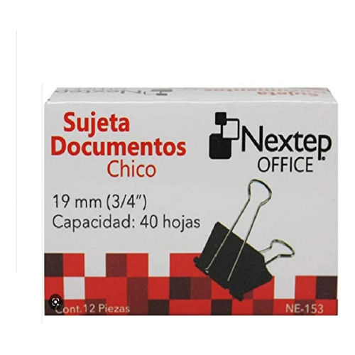 Sujeta Documentos Nextep Chico 19mm Con 12 Piezas Negro Color Negro