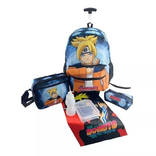 Mochila Escolar Naruto Anime Boruto Rodas Kit Completo+brind