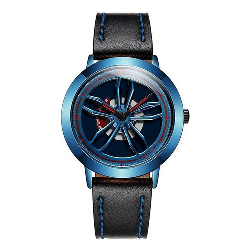 Reloj Sanda Con Rueda Giratoria De Piel Y Cuarzo Para Hombre Color Del Bisel Azul