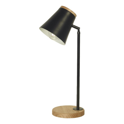 Lampara Velador Campana Metal Y Madera A43 Negro Apto Led Cx