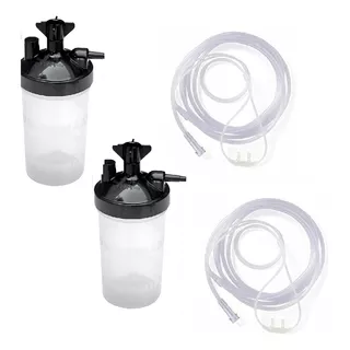 Vaso Humidificador Borboteador 2 Pc Canula Nasal 2 Metros Color Tapa Negro