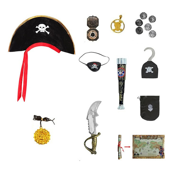 16 Pcs Disfraz Pirata Y Sombrero Pirata Niños Disfraces De Halloween 