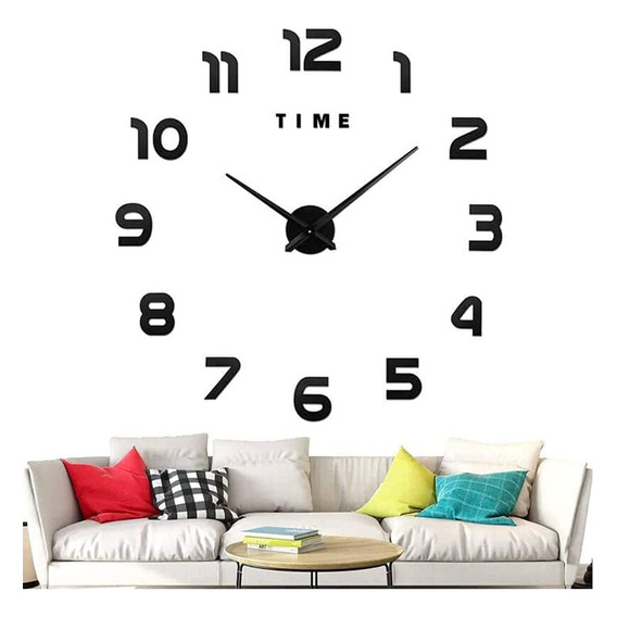 Reloj De Pared 3d Grande Números Negro