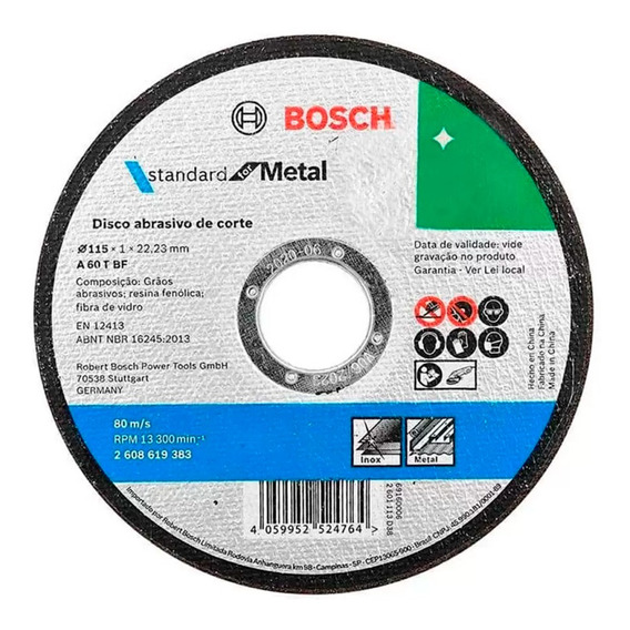 Disco De Corte Bosch 115x1 Mm Espesor Amoladora Chica Metal Color Negro