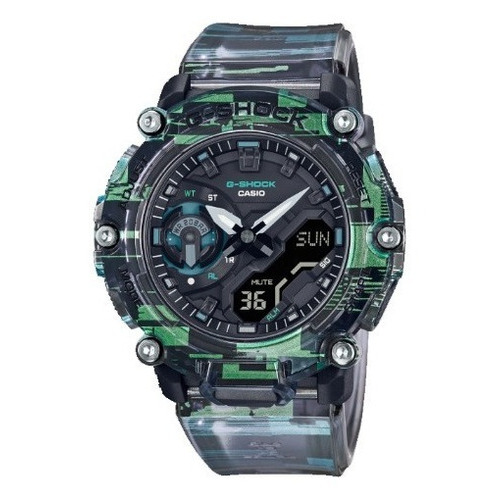 Reloj Hombre G-shock Casio | Ga-2200nn-1adr | Color De La Correa Traslucida Color Del Bisel Verde Con Gris