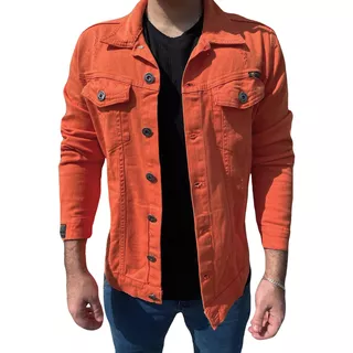 Jaqueta Casaco Sarja Jeans Laranja Moda Masculina Premium