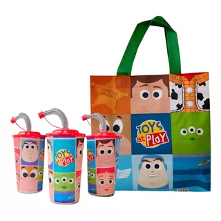 Paquete 20 Bolsas Dulceros Y 20 Vasos Toy Story Con Tapa