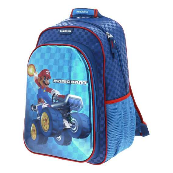 Mochila Escolar Grande Primaria Chenson Mario Bros Kart Mb65719-9 Coleccion Markt Color Azul