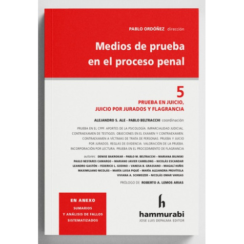 Medios De Prueba En El Proceso Penal Tomo 5, De Ordoñez Pablo. Editorial Hammurabi, Tapa Blanda, Edición 1 En Español, 2022