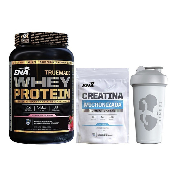 True Made Whey Protein Ena 2 Lb + Creatina 300g +vaso Fuerza