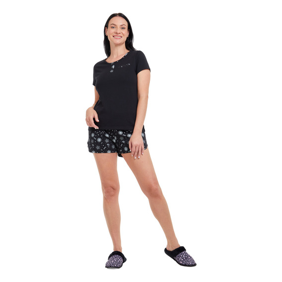 Pijama Short Print Y Tapeta Negro Mujer Fashion's Park