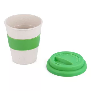 Vaso Bambú Ecológico Café Té Tapa Y Banda En Silicona 350ml