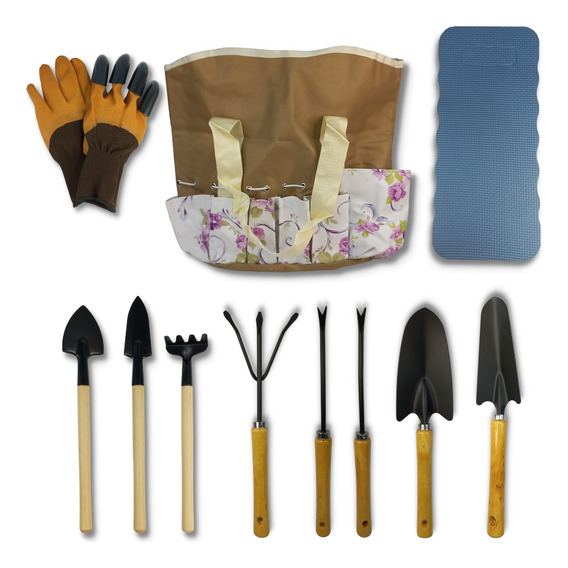 Set De Jardineria Kit Completo 10 Piezas Con Bolso 