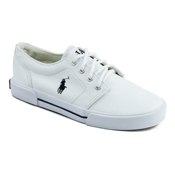 Tenis Polo Ralph Lauren Unisex Vinipiel Blanco Con Azul 