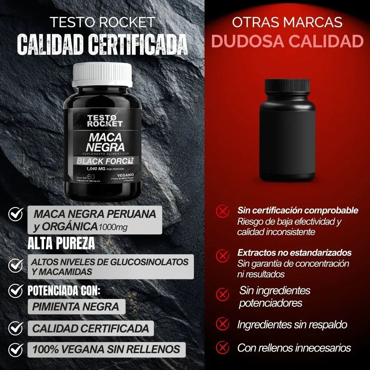 Testo Rocket Maca Negra Peruana Organica Black Force | Máxima Potencia 1040mg por ...