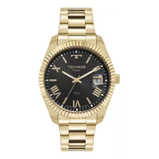 Relógio Masculino Technos Riviera Original Dourado Luxo Fundo Preto