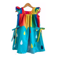 Vestido Infantil Chuva De Amor Arco Íris Colorido Festa 
