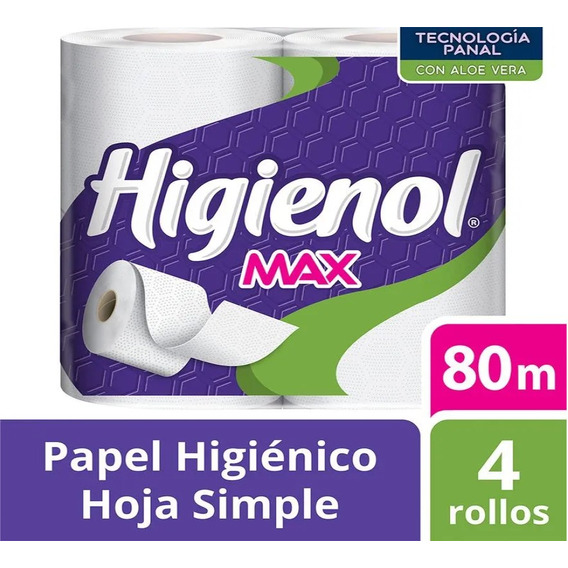 Papel Higiénico Higienol Max Con Aloe X 4 Unid De 80 Mt