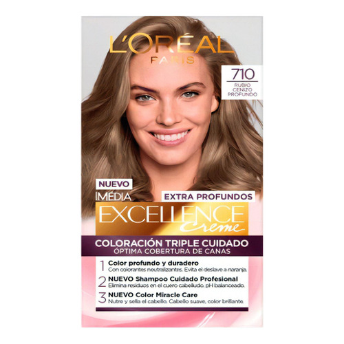 Kit Tintura L'Oréal Paris  Excellence Extra profundos tono 710 rubio cenizo profundo para cabello