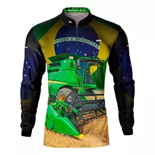 Camisa Agro Fazenda Brk Colheitadeira Verde Com Uv50+