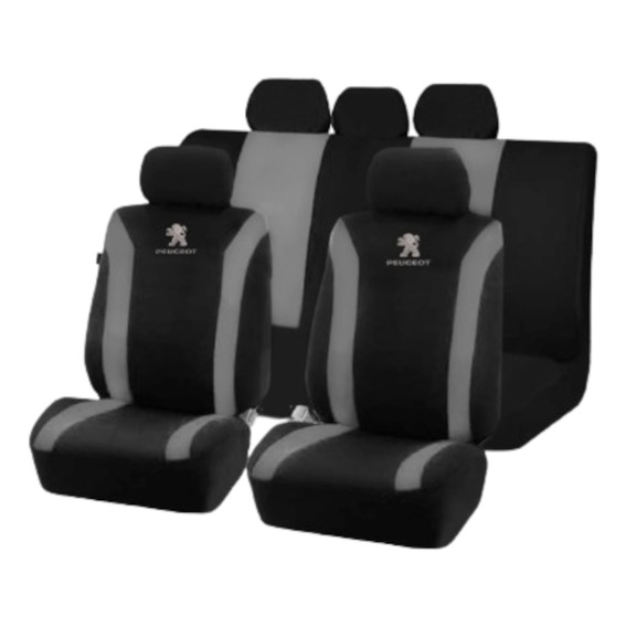 Funda Cubreasiento Tela Negro Gris Bordado Logo Peugeot