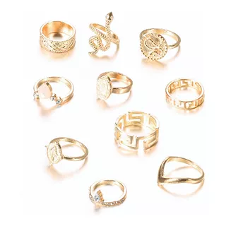 Un Conjunto De 10 Anillos De Plata Góticos Vintage Bohemios