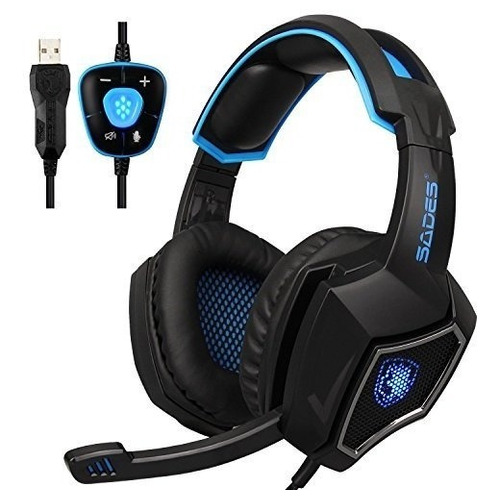 Sades Spirit Wolf Auricular Gamer 7.1 Headset Gaming Juegos Color Black Color de la luz Azul