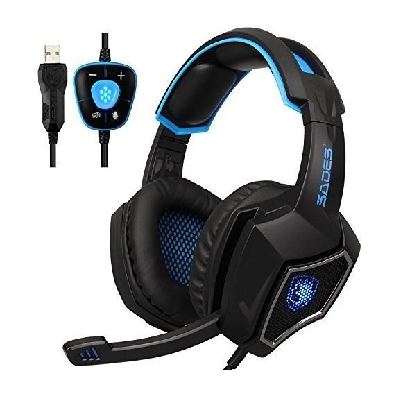 Sades Spirit Wolf Auricular Gamer 7.1 Headset Gaming Juegos Color Black Color de la luz Azul