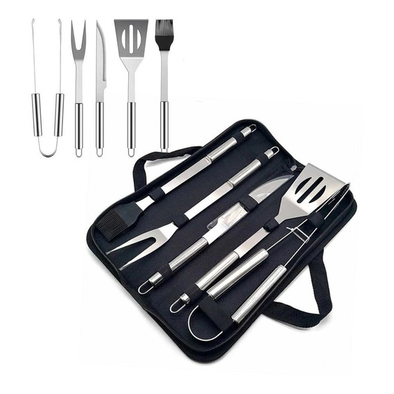 Set Asador Juego Parrillero 5 Piezas Con Estuche 