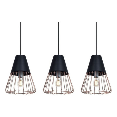 Lamparas Colgantes De Techo Gelio 3 Luces E27 Industrial Negro Y Cobre