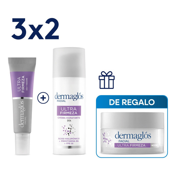 Kit Facial Dermaglós Ultra Firmeza Crema Dia + Noche + Ojos