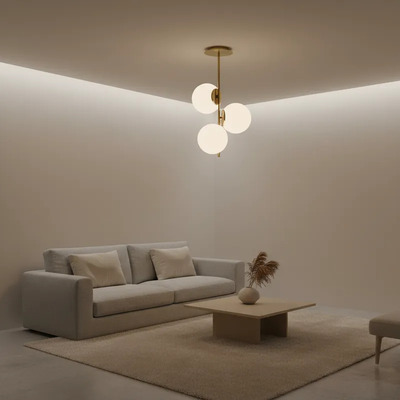 Lampara De Techo 3 Luces Best Dorado Globo Opal Apto Led Dorado
