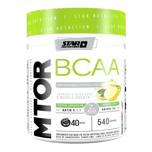 Suplemento en polvo Star Nutrition MTOR BCAA aminoácidos sabor Green Lemonade en pote de 540 Gr