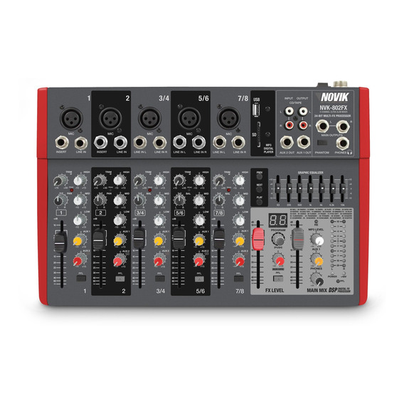 Consola Sonido Mixer Novik Nvk-802fx 8 Ch Phantom Bluetooth