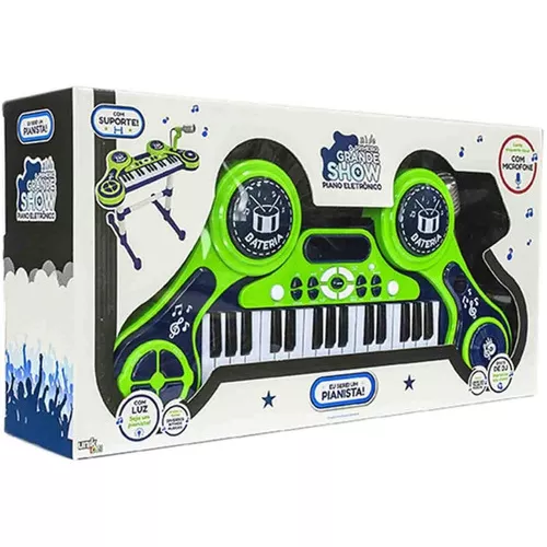 Piano Eletrônico Infantil O Primeiro Grande Show com Microfone Menino Verde