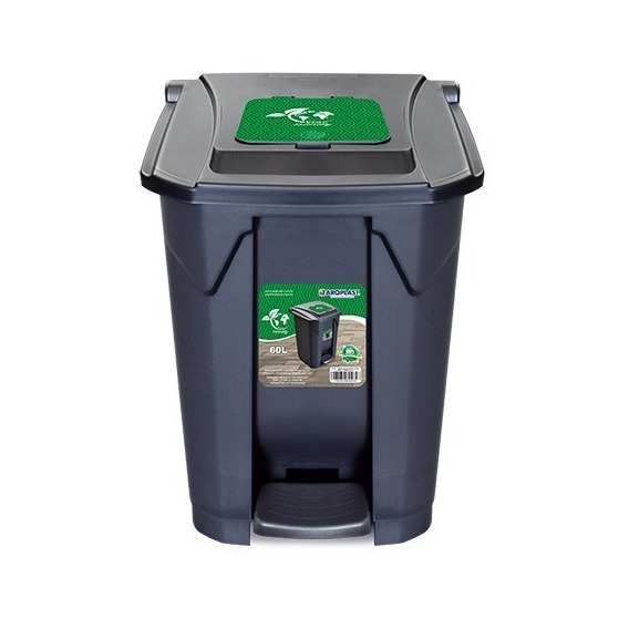 Tarro de residuos contenedor basura con ruedas pedal 60 Lts color negro