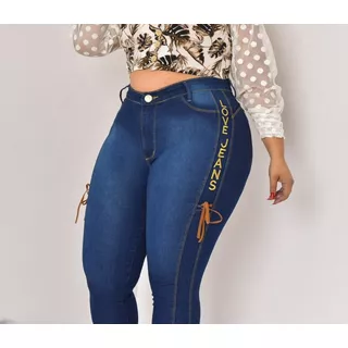 Calça Jeans Feminina Plus Size Moda Maior Bordado Love Jeans