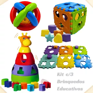 Kit Brinquedo Educativo Encaixe Cubo Didático Chocalho Bebê