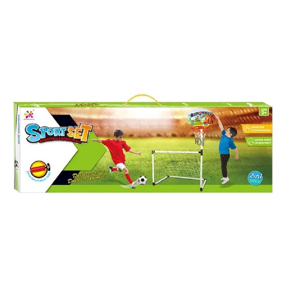 Set Arco De Futbol Y Basquet 2 En 1 Con Pelotas Inflador