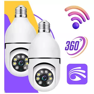 Kit 2 Camera Lampada Giratória Full Hd Wifi 360 Cor Branco