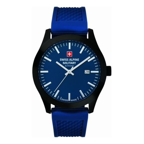 Reloj Swiss Alpine Military Combat Basic 7055.1875sam Malla Azul Bisel Negro Fondo Azul
