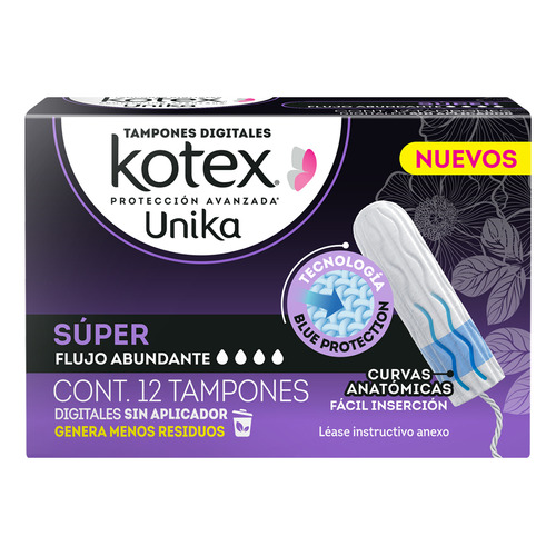 Kotex tampones digitales flujo abundante fácil uso inserción 12 piezas